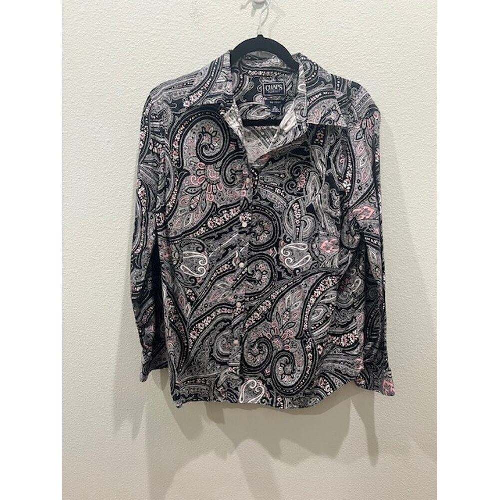 Chaps Women's Multicolored Paisley Print Long Sleeve Cotton Buttonup Blouse 1X